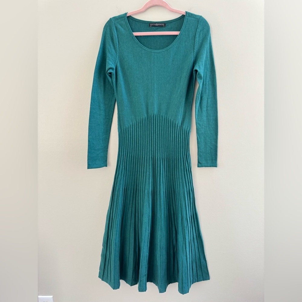 Peruvian Connection Teal Green Long Sleeve Pima Cotton Dress - Picture 2 of 8